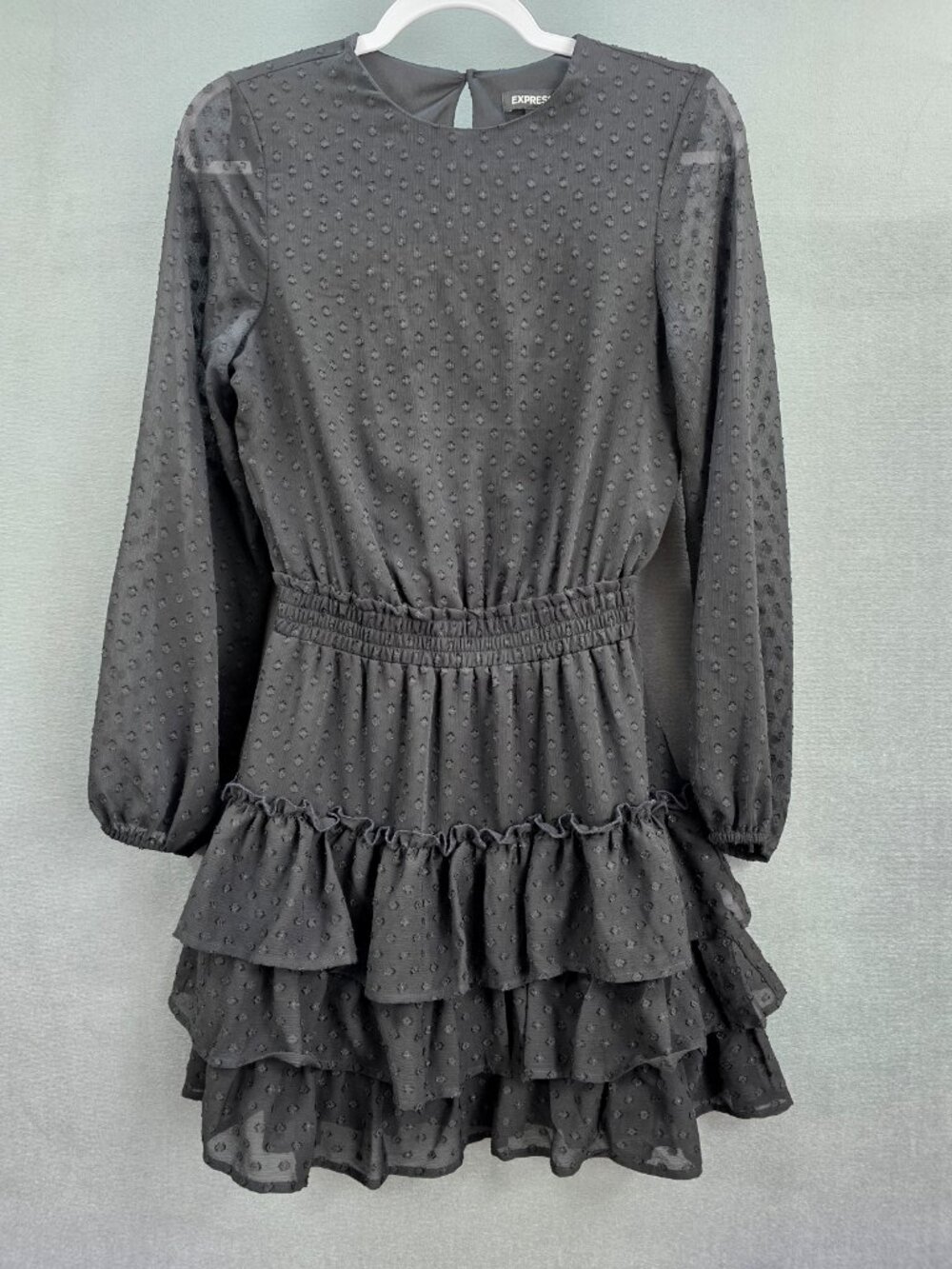 Express Black Swiss Dot Tiered Ruffle Mini Dress XS